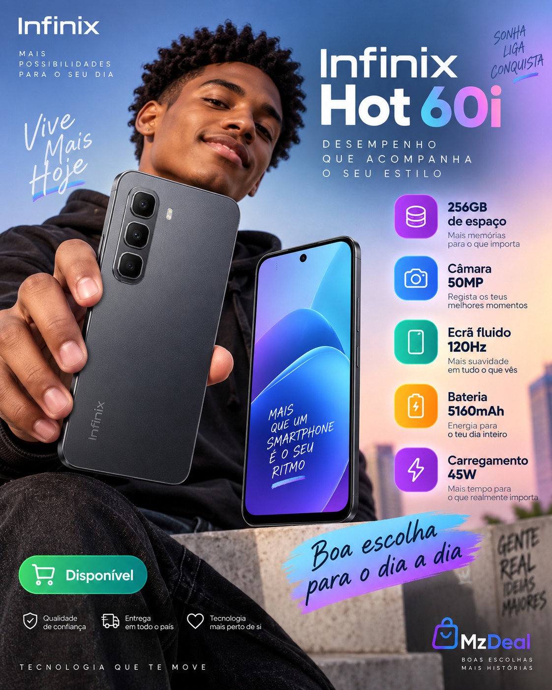 Infinix Hot 60i 256GB – Potência, espaço e estilo para o dia a dia | 11499 MZN | Av. marien goambi, Maputo | MzDeal